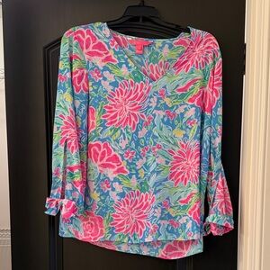 Lilly Pulitzer Pink and Blue Floral Blouse